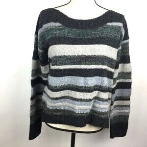 Line Sweater Women Large Alpaca Mohair Blend Long Sleeve Striped